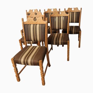 Danish Brutalist Oak Dining Chairs in the style of Henning Kjaernulf, 1960s, Set of 6
