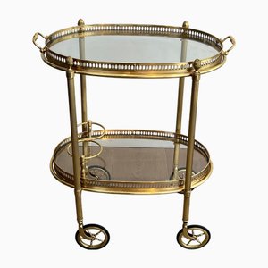 Small Oval Brass Rolling Table with Double Removable Tops from Maison Bagués