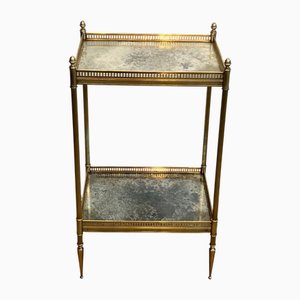 Brass Double-Top Sofa End Bar Trolley with Antique Mirrors from Maison Jansen