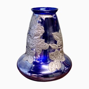 Art Nouveau Cobalt Blue Vase with Pewter Overlay, 1900s