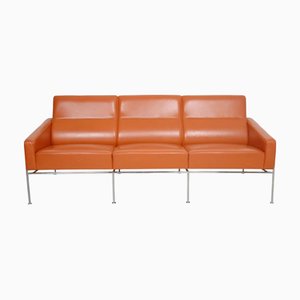 3303 Airport 3-Seater Sofa in Cognac Leather by Arne Jacobsen, 2000s