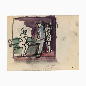 Mino Maccari, The Appointment, Nude, Drawing on Paper, 1960s