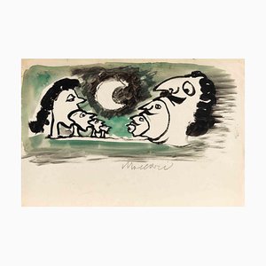 Mino Maccari, Lunar Landscape, Drawing on Paper, 1950s