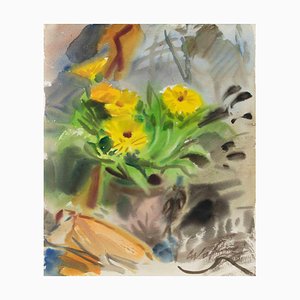 Carlo Ravagnan, Flowers, Watercolor, 1971