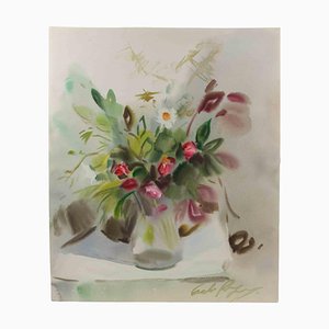 Carlo Ravagnan, Flowers, Watercolor, 1973