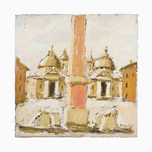 Franco Marzilli, View of Piazza del Popolo, Rome, Oil Painting, 1970s