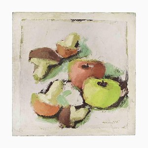 Franco Marzilli, Still Life with Apples and Mushrooms, Oil Painting, 1970s