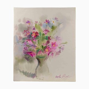 Carlo Ravagnan, Flowers, Watercolor, 1973