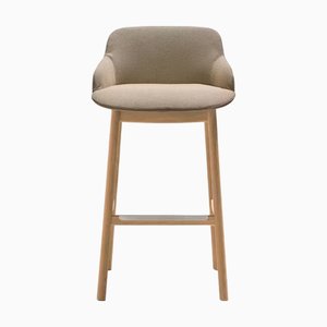 Deep Stool in Oak and Upholstered Seat by Quinti Sedute