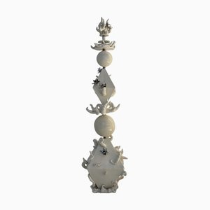 Stupa Dve Sculpture in White Glazed Ceramic and Steel by Lucile Rebeirot