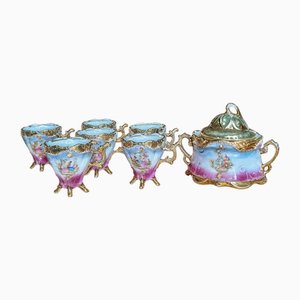 Coffee Set with Cups and Sugar Bowl in Pink with Gilded Elements from Jlmenau, Germany, 1920s