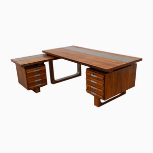 Scrivania grande moderna in palissandro e acciaio con credenza, Danimarca, anni '70