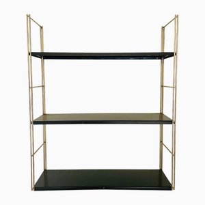 Mid-Century Modern Adjustable Brass and Metal Wall-Mounted Shelf, 1960s