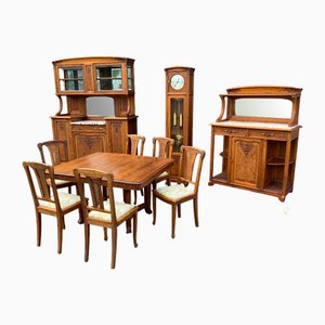 Buffet Ancien avec Enfilade et Horloge Grand-père, Table et Chaises, 1890s, Set de 6