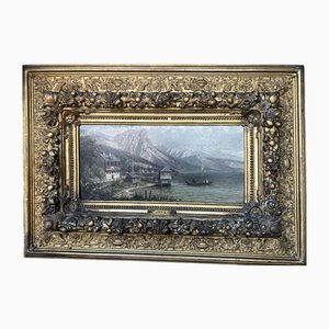 L. Coulon, Grundlsee Lake in Austria, Oil on Panel, 19th Century