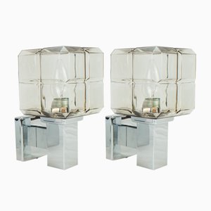 Cubic Chrome & Glass Wall Lights from Hillebrand, 1970s, Set of 2