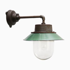 Vintage Industrial Clear Glass and Petrol Enamel Wall Light