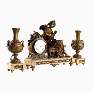 Trittico da camino in marmo e antimonio dorato