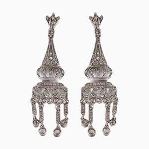 Orecchini con lampadario antico con diamanti taglio rosa, 1900, set di 2