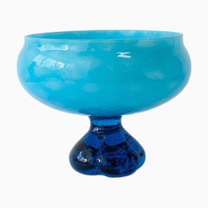Vintage Portuguese Blue Glass Bowl with Foot, 1960s