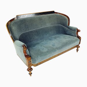 Divano Biedermeier antico in tessuto originale e impiallacciatura di noce, 1825