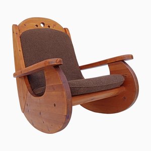 Grand Rocking Chair Brutaliste en Pin de Wasa, 1987