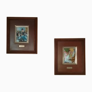 Fired Enamel Reproductions in Wooden Sterling Silver Frames after Manet and Renoir, 1990s