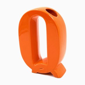 Space Age Orange Q Letter Shaped Ceramic Solifleur Vase by Marcel Radureau, 1970