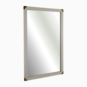 Miroir Vintage Scandinave en Laque Blanche avec Coins en Laiton, 1950s