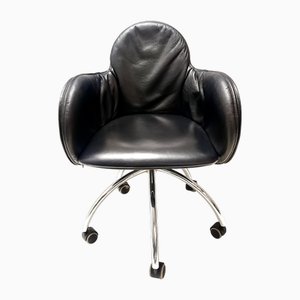 Vintage Schreibtischstuhl aus schwarzem Leder von Vico Magistretti für ICF De Padova, 1970er