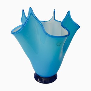 Türkisfarbene Murano Glas Vase im Taschentuch Design von Nason für Nasonmoretti, 1990er