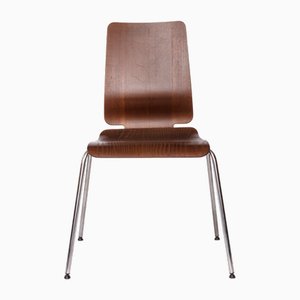 Sedia da pranzo Gilbert vintage impilabile con sedile in compensato di teak con gambe cromate di Ikea, anni '90