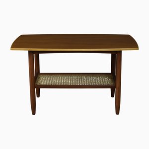 Scandinavian Modern Coffee Table with Rattan Shelf, 1960s
