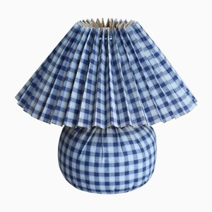 Vintage Bedside Lamp in Blue and White Tartan Fabric, 1990s