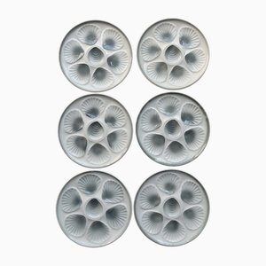 Vintage Earthenware Oyster Plates by Moulin Des Loups, 1980s, Set of 6