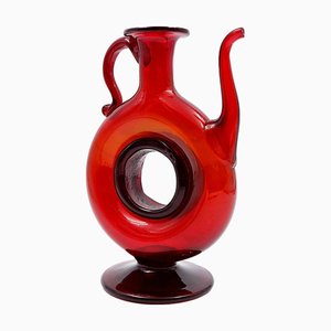 Vintage Anneau Red Blown Glass Carafe