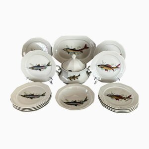 Servicio de pescado de porcelana con sopera y cuenco de Winterling Marktleuthen, Baviera, Alemania, años 70. Juego de 15
