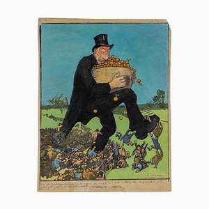 Gabriele Galantara, Giolitti the Crop Robber, Early 20th Century, Mixed Media on Paper