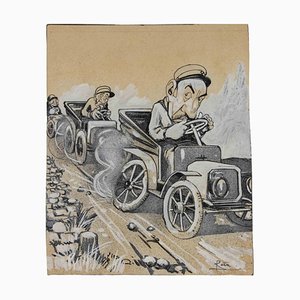 Gabriele Galantara, The Drivers, Mixed Media on Paper, Early 20th Century