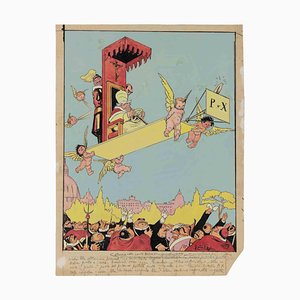 Gabriele Galantara, The Pope, Mixed Media on Paper, Early 20th Century