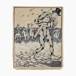 Gabriele Galantara, Giolitti: Harlequin, Mixed Media on Paper, Early 20th Century