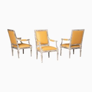 Louis XVI Style Distressed Armchairs, 1950, Set of 3