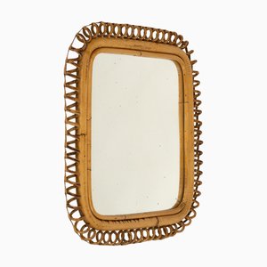 Midcentury Modern Squared Wall Mirror in Rattan and Bamboo by Franco Albini, 1960s