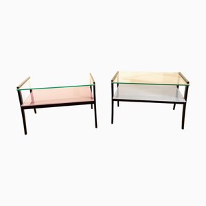 Vintage Lacquered Wood and Glass Nightstands, 1970s, Set of 2