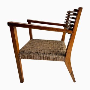 Vintage Italian Wood and Rope Armchair, 1930s