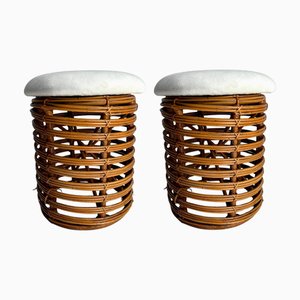 Vintage Italian Stools in Rattan and Bamboo by Tito Agnoli, 1960s, Set of 2
