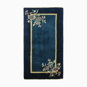 Vintage Chinese Art Deco Style Rug in Deep Blue