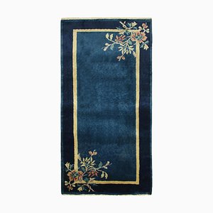 Vintage Chinese Art Deco Style Rug in Deep Blue