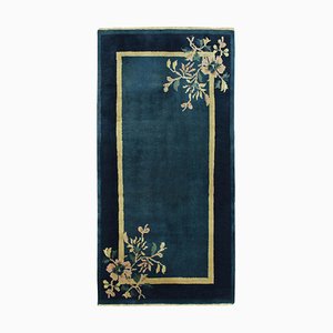 Vintage Chinese Art Deco Style Rug in Deep Blue