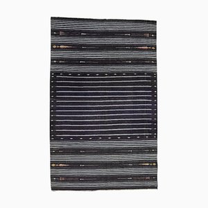 Vintage Dhurrie Läufer in Schwarz mit weißen Streifen | Teppich & Kelim